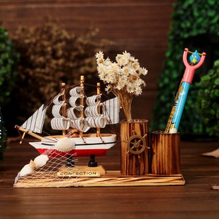 Cloth sailing pen wooden Mediterranean boat pen holder gift craft ornaments stud