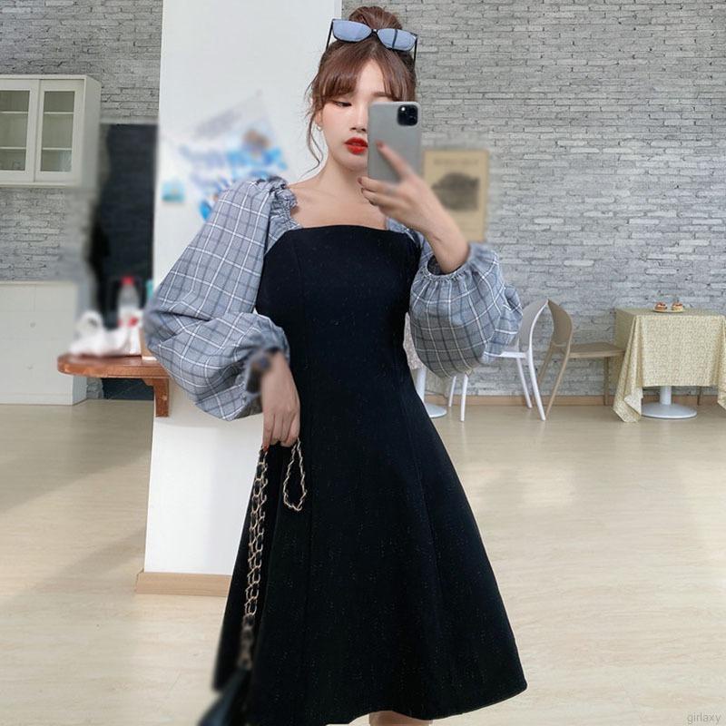 Đầm tay phồng dài phong cách retro Hàn Quốc cho nữ