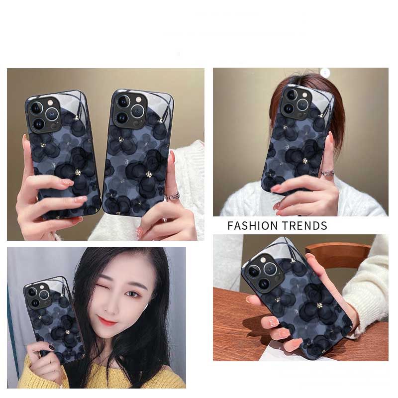 Ốp Điện Thoại Mặt Kính In Hoa Cho Iphone 14 Pro Max / 12 / 11 Pro xs Max Sự Bảo Vệ