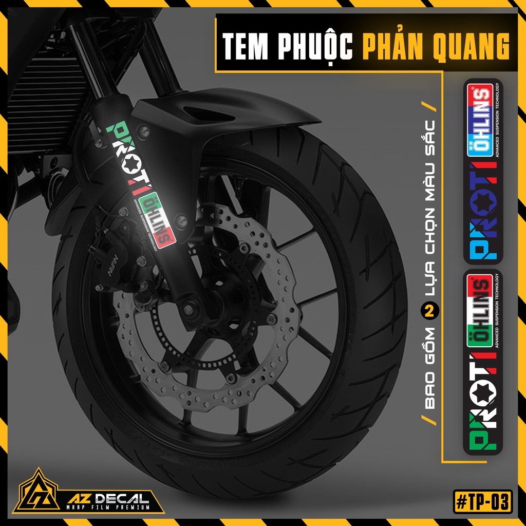 Tem Dán Phuộc Trước Phản Quang Dán Xe Máy, Xe Điện Proti Ohlins | TP03 | Chống Nước, Áp Dụng Mọi Dòng Xe