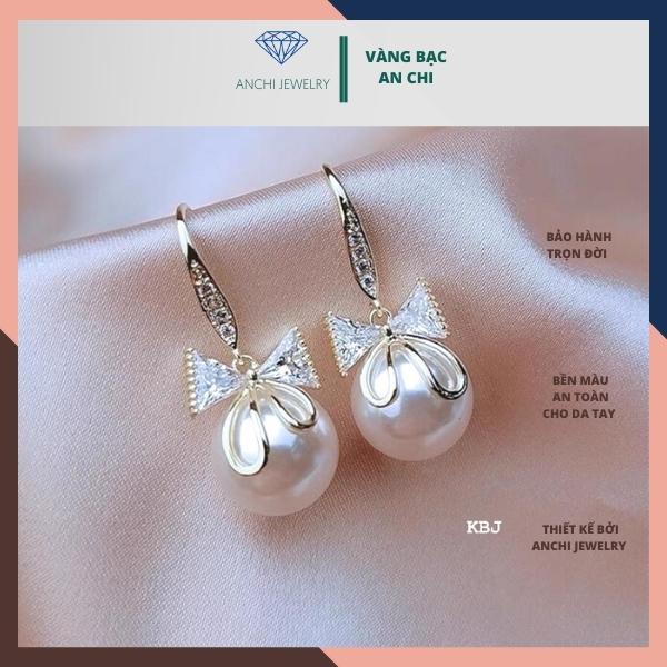 Bông tai nơ ngọc trai nhân tạo, chuẩn bạc ta cao cấp không xuống màu - Anchi jewelry