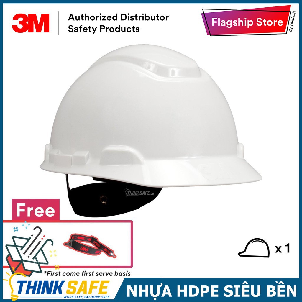 Mũ bảo hộ 3M H701R Nón bảo hộ nhựa HDPE siêu cứng, khóa vặn, dây nón co giãn, lồng nón 4 chấu - Bảo hộ Thinksafe