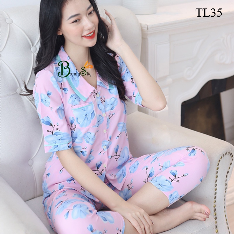 [Bunnysky] QUẦN ÁO NỮ, QUẦN ÁO MẶC NHÀ, ĐỒ BỘ NỮ, ĐỒ BỘ MẶC NHÀ 5 KHUY VẢI LỤA HÀNG HOT
