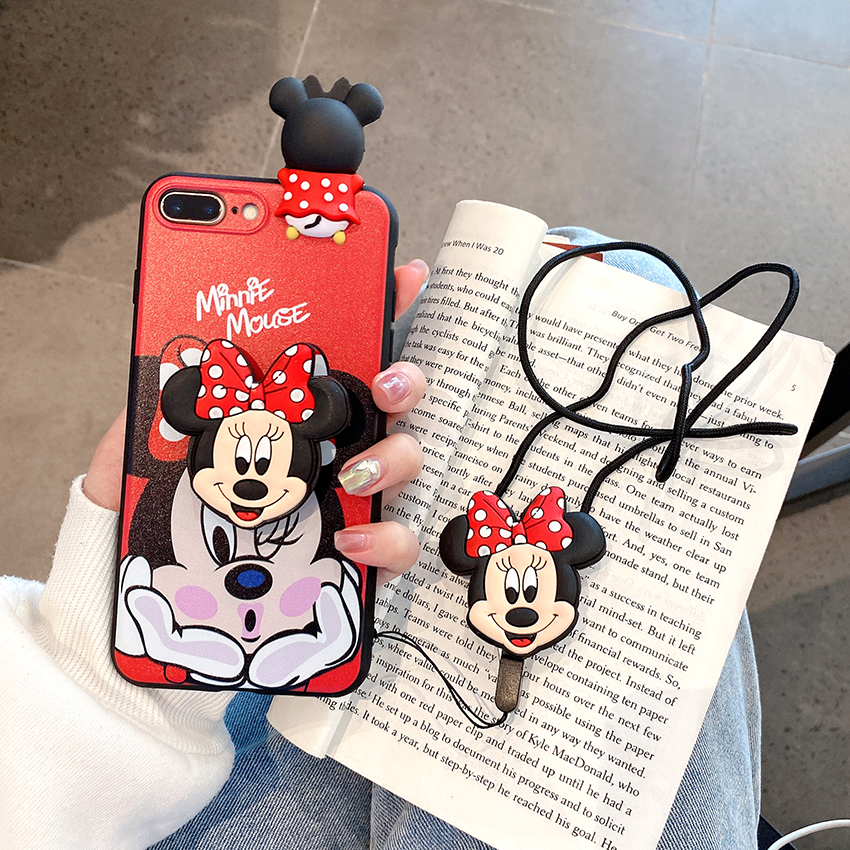 Ốp Điện Thoại Mềm Hình Mickey Minnie Có Giá Đỡ Túi Khí Và Dây Đeo Cho Oppo F1S F1 F3 Lite F5 F9 F11 Pro F15 A37 A57 A12E