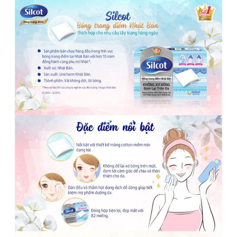 [CHÍNH HÃNG] Bông tẩy trang Silcot Nhật Bản Hộp 82 miếng cao cấp - Bông Silcot Unicharm