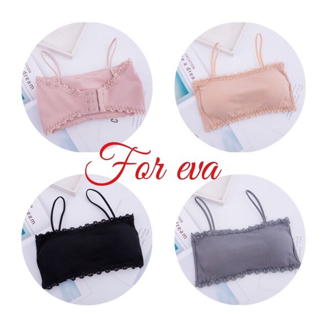 {Sỉ = lẻ} Áo Bra Cotton Nhúm Viền Kute/ Bra 2 Dây Có Đệm