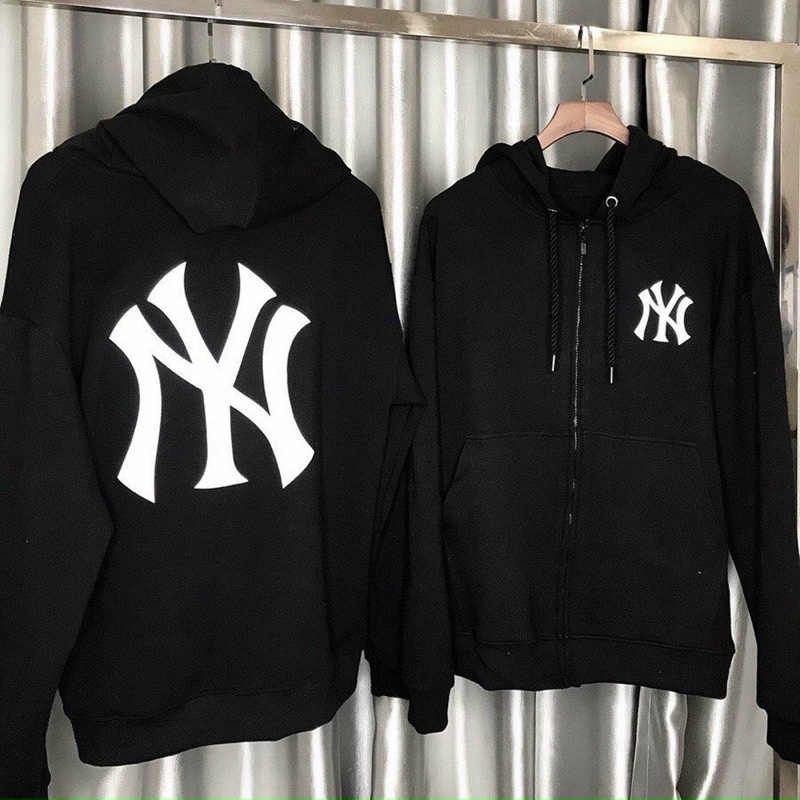 Áo khoác nỉ bomber Unisex form rộng có khoá kéo, nón rộng in chữ NY dành cho nam và nữ MNY- AN STORE