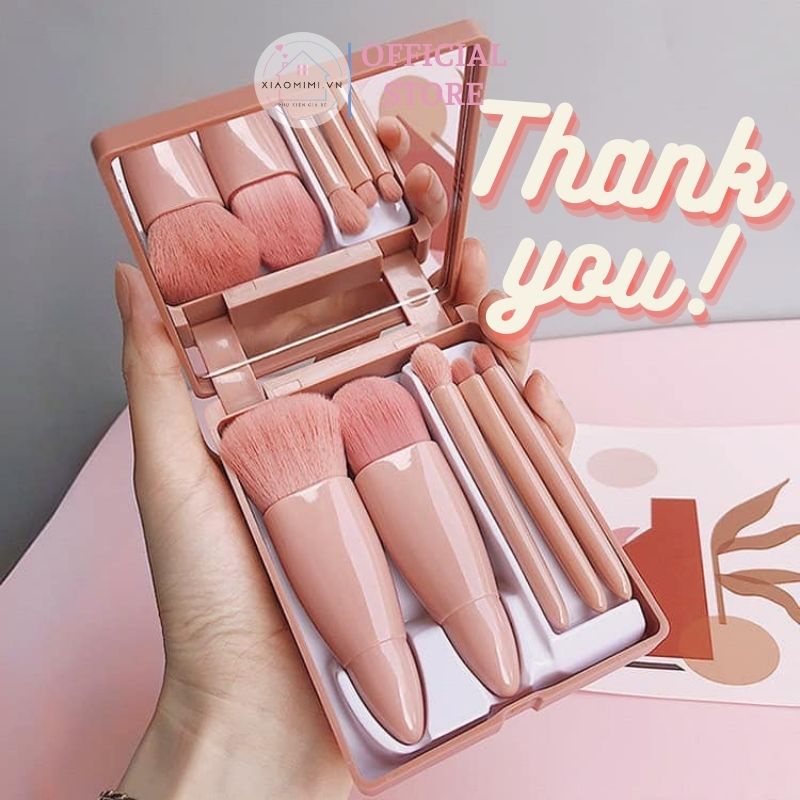 Bộ cọ trang điểm makeup cá nhân combo bộ 6 món kèm hộp gương màu hồng XIAOMIMI D1.100