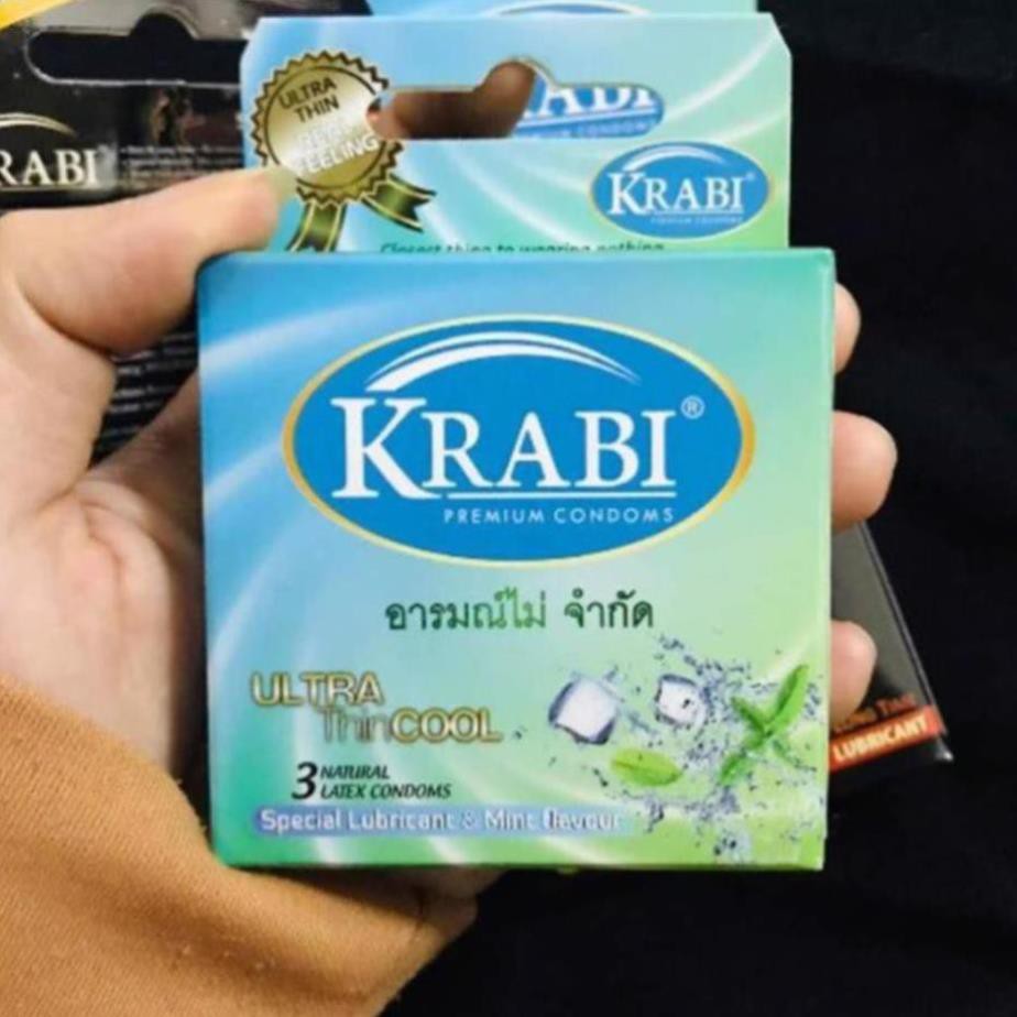 [SIÊU MỎNG + VỊ BẠC HÀ MÁT LẠNH]  Bao cao su Krabi Siêu mỏng | Hương bạc hà | Ultrathin Cool Krabi Premium Condoms