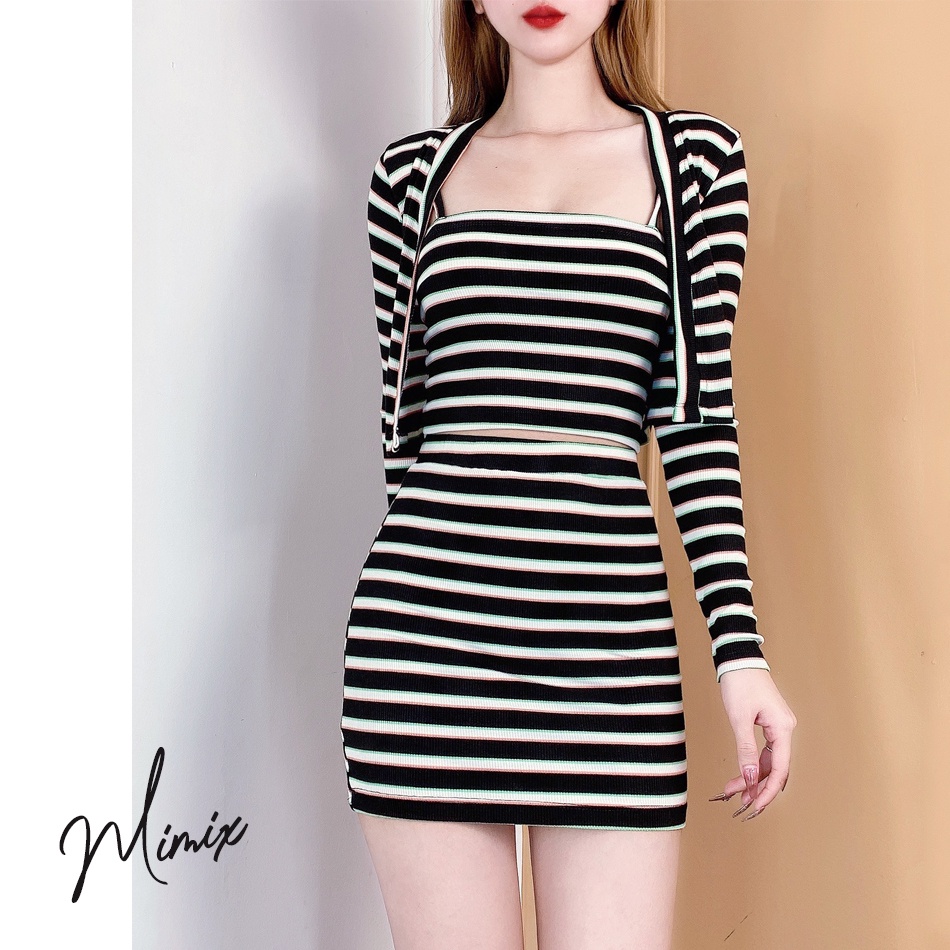 Set len thun khoác và chân váy ngắn sexy tặng kèm áo hai dây MIMIX BZ4190