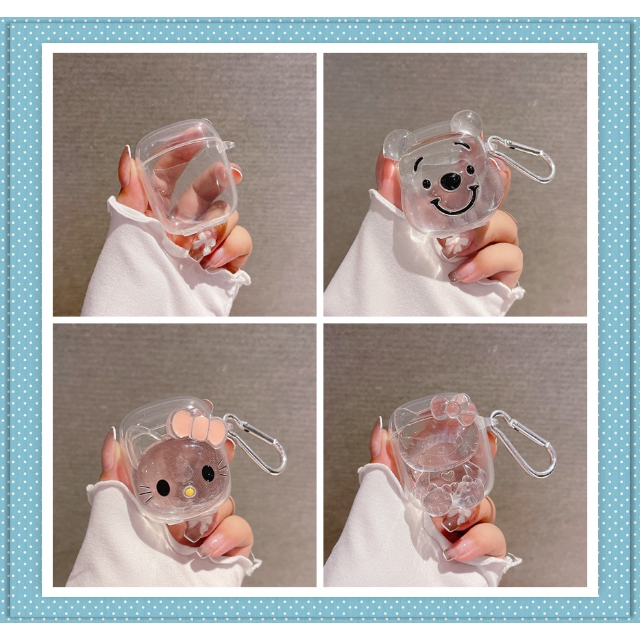 Đối với Baseus W04 Pro TWS Vỏ bảo vệ gấu dễ thương cho tai nghe Baseus W04 Vỏ bảo vệ Hello Kitty trong suốt 3D có móc