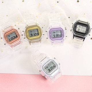 Đồng hồ điện tử thể thao mặt chữ nhật thời trang unisex (nam - nữ) dây nhựa trong suốt cao cấp AOSUN PKHRAS006