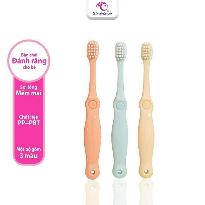 Set 3 Chiếc Bàn chải đánh răng cước lông mềm cho bé - Kichilachi Kichi (Công nghệ Nhật)