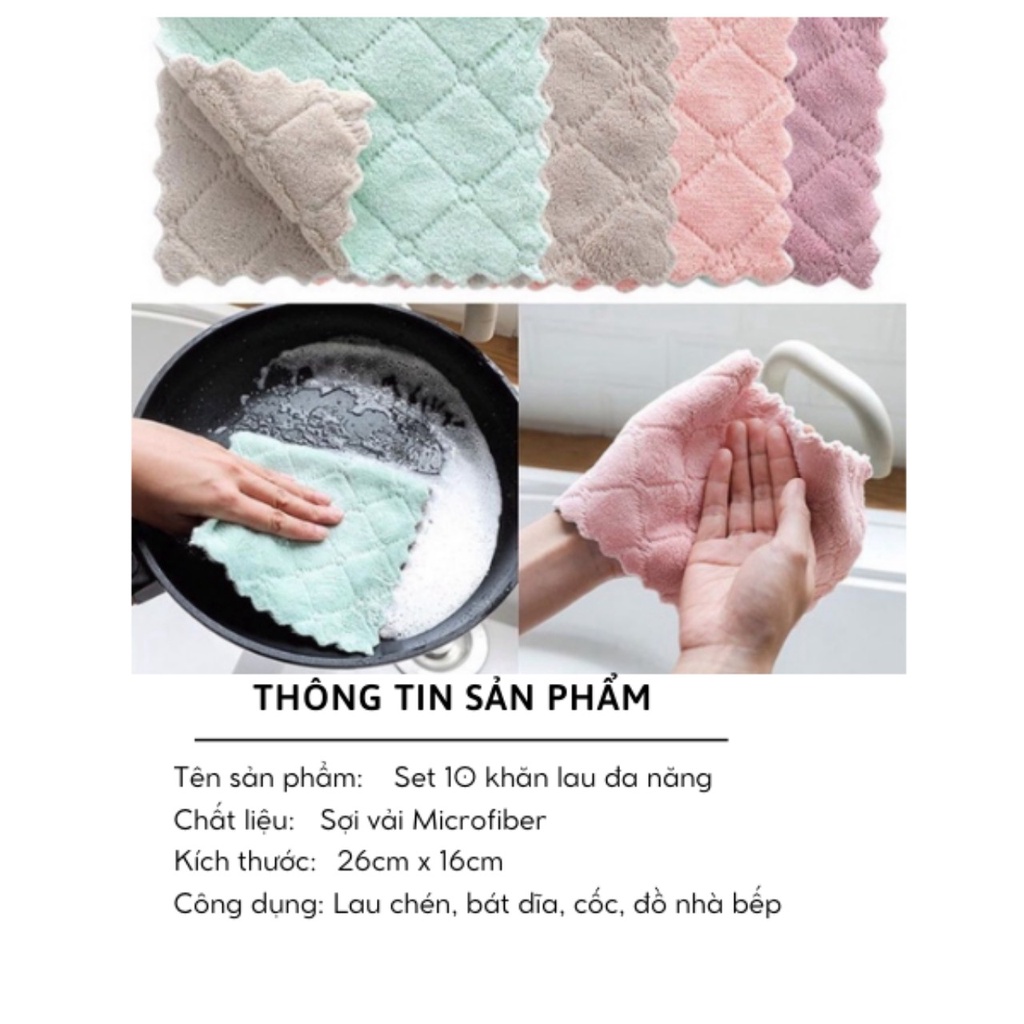 set 10 Khăn Lau Nhà Bếp Đa Năng 2 Mặt Siêu Thấm Nước