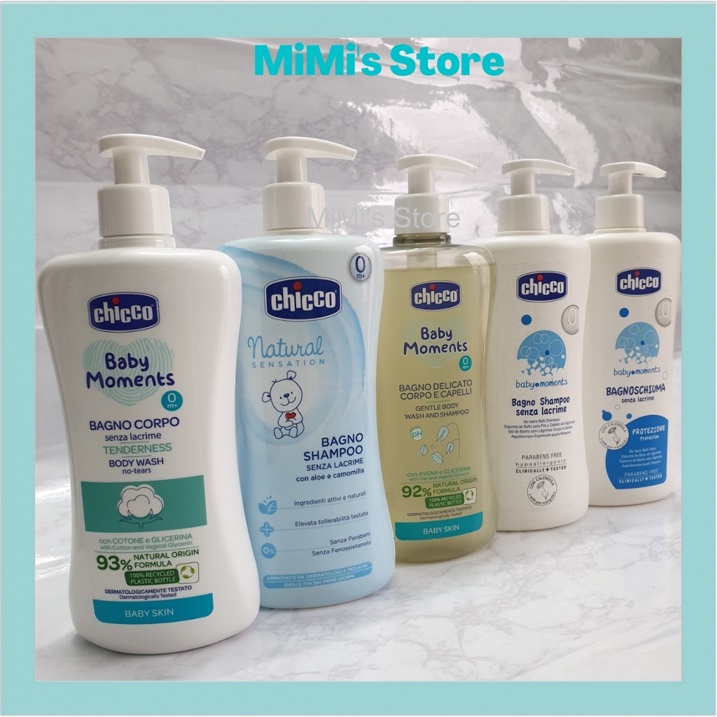 Sữa tắm gội Chicco 500ml Chiết xuất Yến mạch/ Hoa Cúc/ Hương Phấn cho bé 0M+