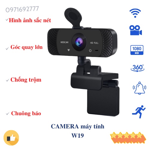 Camera máy tính W19, tự động lấy nét, khử tiếng ồn cho webcam cuộc gọi video trực tiếp, có microphone
