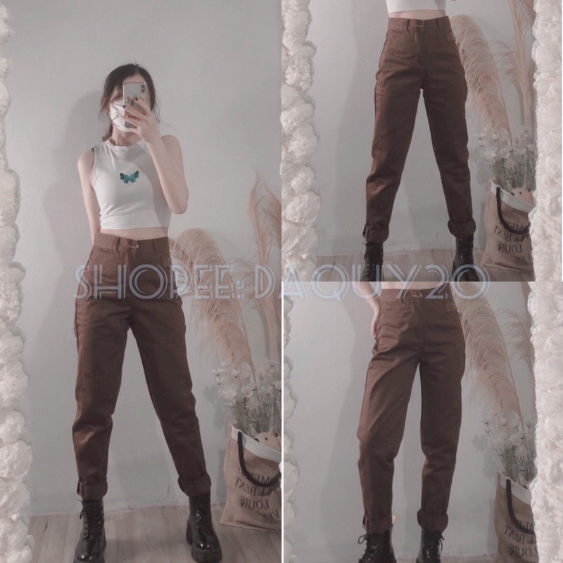 Quần bò nâu hotren & xám rách gối bụi bặm🌸DAQUY20🌸quần jeans baggy nâu cực hot | BigBuy360 - bigbuy360.vn