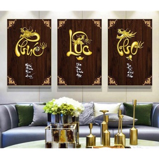 Tranh treo tường Phúc Lộc Thọ HD109 mỗi tấm 30 x 60 cm x 3 tranh sassy