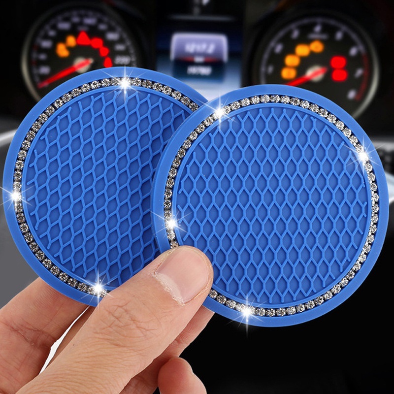 2PCS Universal Car Coaster cho Cup Giá đỡ Phụ kiện ô tô nội thất cho phụ nữ 2.75 inch Silicone chống trượt pha lê Rhinestone Car Coaster, Đen / Hồng / Đỏ / Vàng / Xanh lam