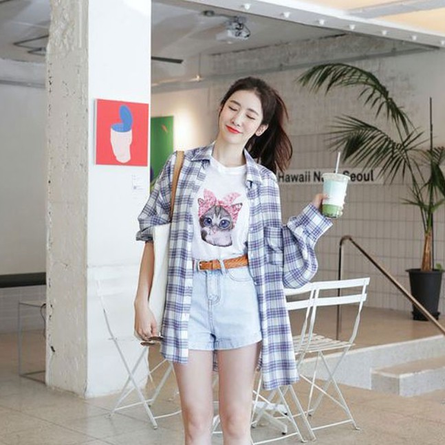 Áo Thun Nữ Tay Lỡ Unisex In Hình Chú Mèo Cute DLX