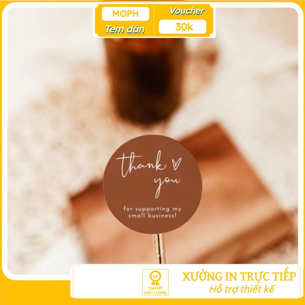 Tem Nhãn Tròn Cảm Ơn Màu Nâu Trầm Ấm Hoài Cổ In Tem Dán Decal Kích Thước 3x3cm Xưởng In MoPh In Theo Yêu Cầu