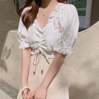 Áo Croptop thô hoa trắng