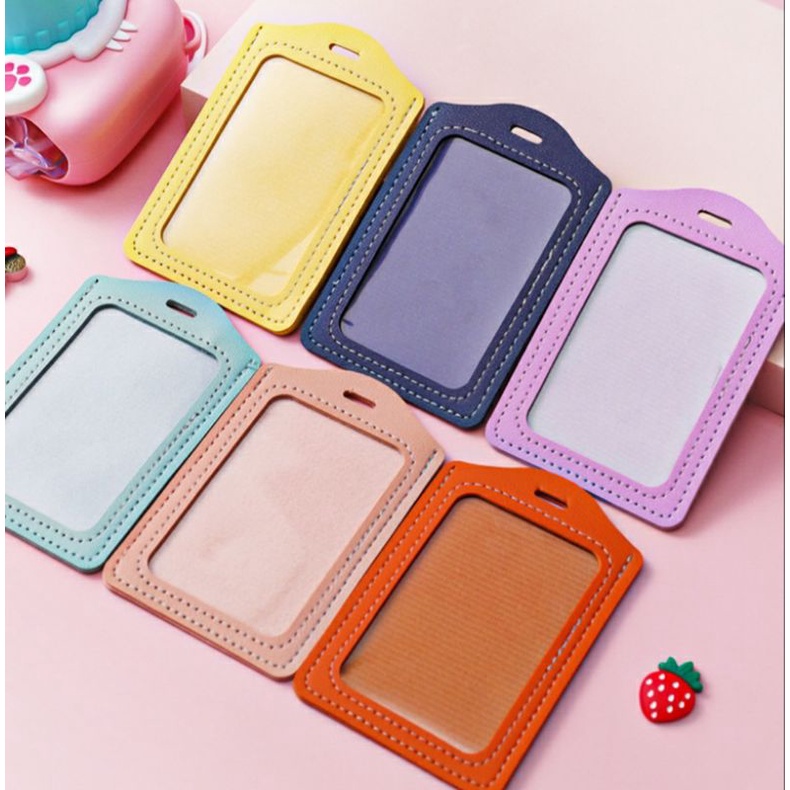 Dây đeo thẻ tên hoạt hình cute dành cho học sinh, sinh viên/ bảng tên phù hiệu đựng vé xe bus da pu in màu pastel