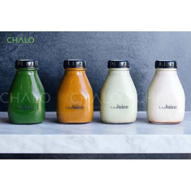 Hàng loại 1 - Chai thủy tinh vuông dáng lùn nắp nhựa đựng nước ép, detox, cafe 300ml~500ml