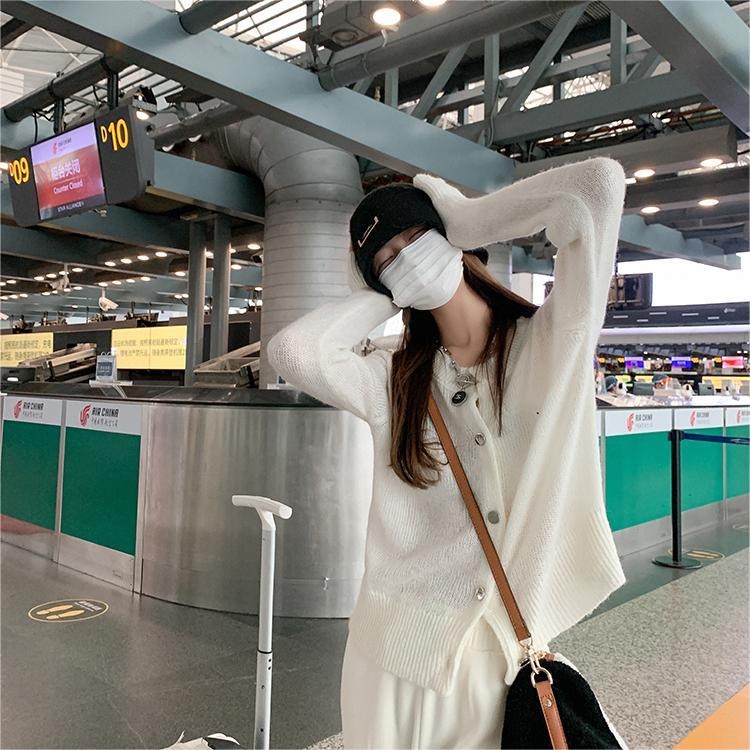 【ZHELIHANGFEI】Áo Cardigan Dệt Kim Tay Dài Dáng Rộng Phong Cách Preppy Dễ Phối Đồ