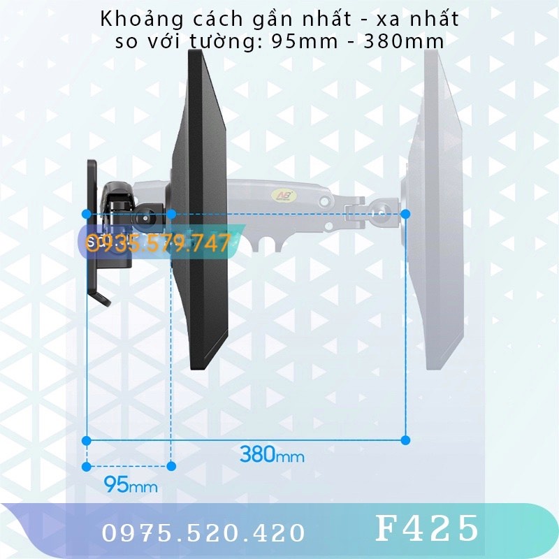 F425/ Giá Treo Màn hình gắn tường/ Tay treo/Arm màn hình gắn tường/ Lò xo thuỷ lực