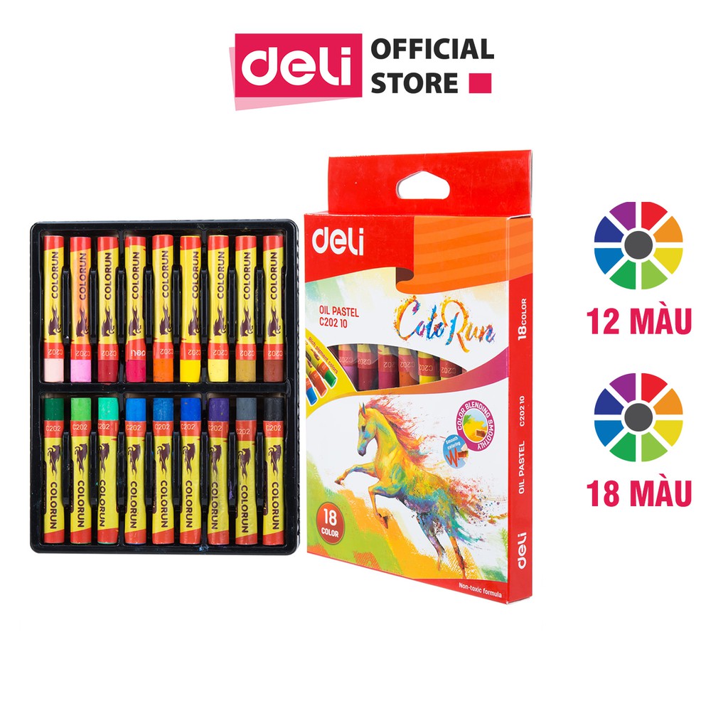 Bút sáp dầu Deli - 12 màu/18 màu - 1 Hộp - Màu sắc tươi sáng, chất liệu an toàn