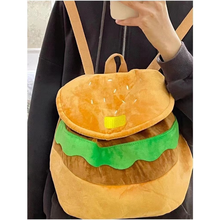 Ba Lô Đi Học Cỡ Lớn In Hoạt Hình Burger Kiểu Hàn Quốc Dễ Thương Cho Nữ