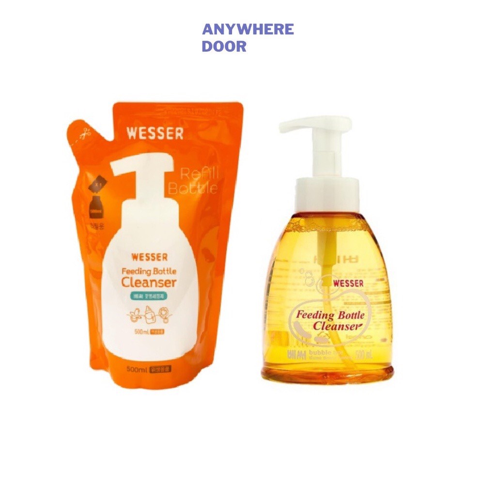 Combo Nước rữa bình sữa và rau quả WESSER chai, bịch 500ml (HÀN QUỐC)