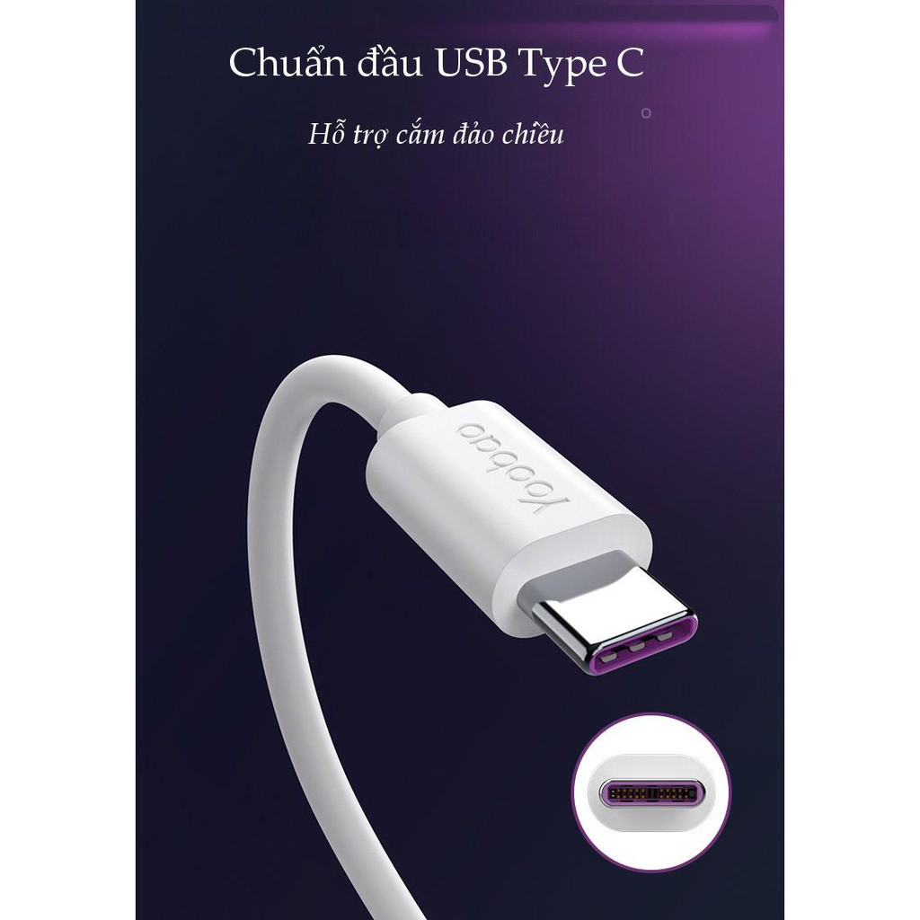 [Mã 2404EL10K giảm 10K đơn 20K] Cáp sạc và truyền dữ liệu USB Type C dài 1m vỏ nhựa TPE YOOBAO YB-400C