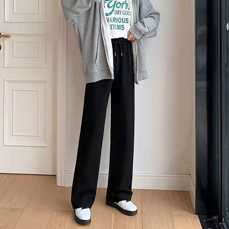 Quần Thể Thao Nữ Ống Rộng Lưng Cao Màu Xám Thời Trang