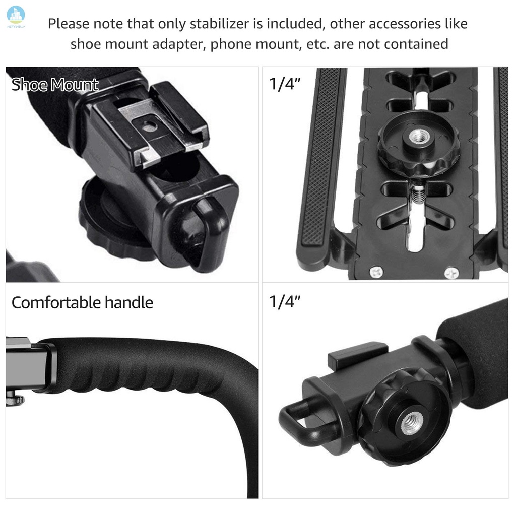 MI   U-Grip Camcorder Stabilizer Handle DSLR Handheld Gimbal C-Shape Video Stabilizer with Flash Hot Shoe Mount Supports Up to 4.4lb for Smartphone and Camera