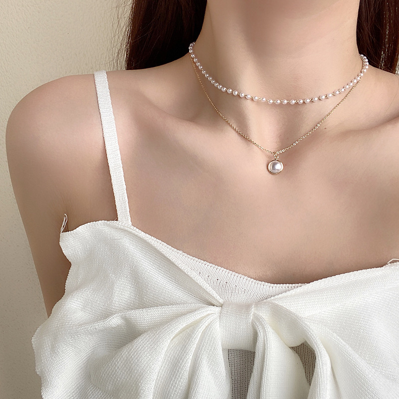 Set vòng cổ hợp kim tùy chọn kiểu dáng đính ngọc trai nhân tạo xinh xắn dành cho nữ (có bán lẻ)
