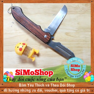 Dụng cụ gấp xếp đa năng, khui đồ hộp, dao gọt, dao bào, cưa tiện dụng giả gỗ - móc khóa