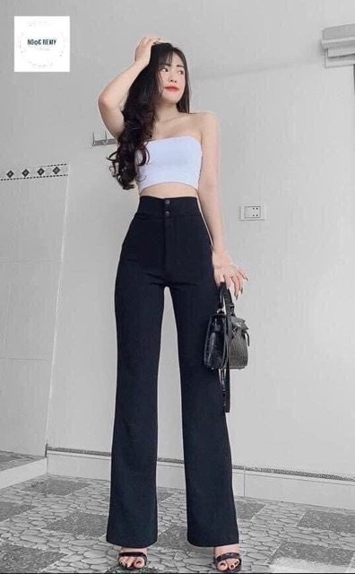 Quần ống loe cạp cao chất vải tuyết mưa dày dặn có size | BigBuy360 - bigbuy360.vn