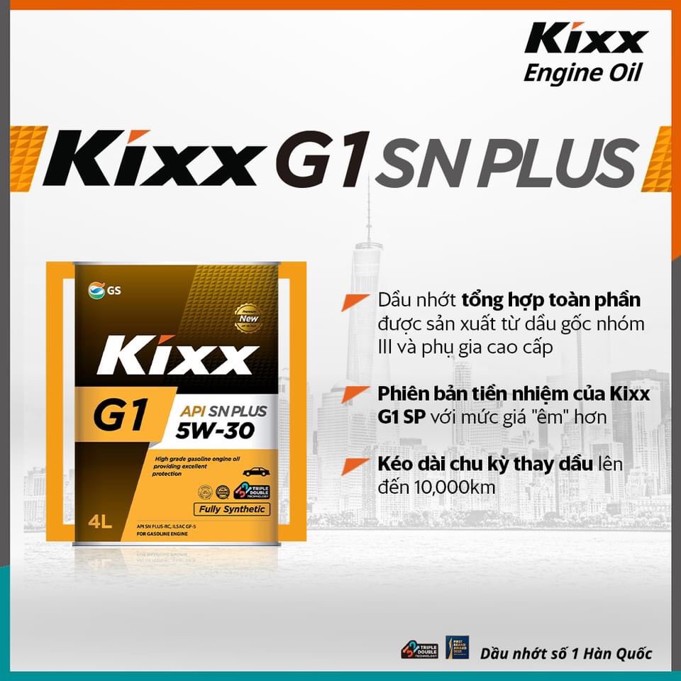 Nhớt ô tô tổng hợp toàn phần Kixx G1 5w30 cho máy xăng