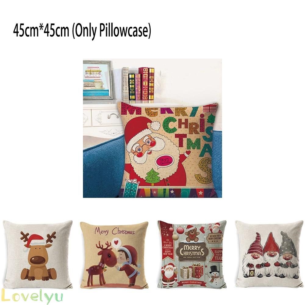 [ FAST SHIPPING ]For Sofa Linen Pillowcase Xmas Cotton Pillow Covers Christmas Deer Cushion Cover