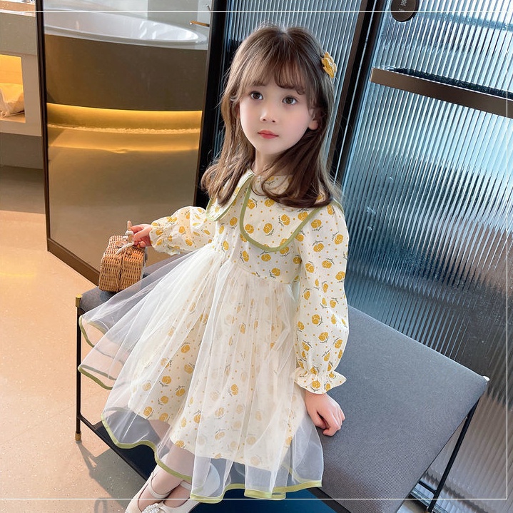 Đầm Công Chúa Tay Dài Cổ Búp Bê Thời Trang Mùa Thu 2022 Mới Cho Bé Gái