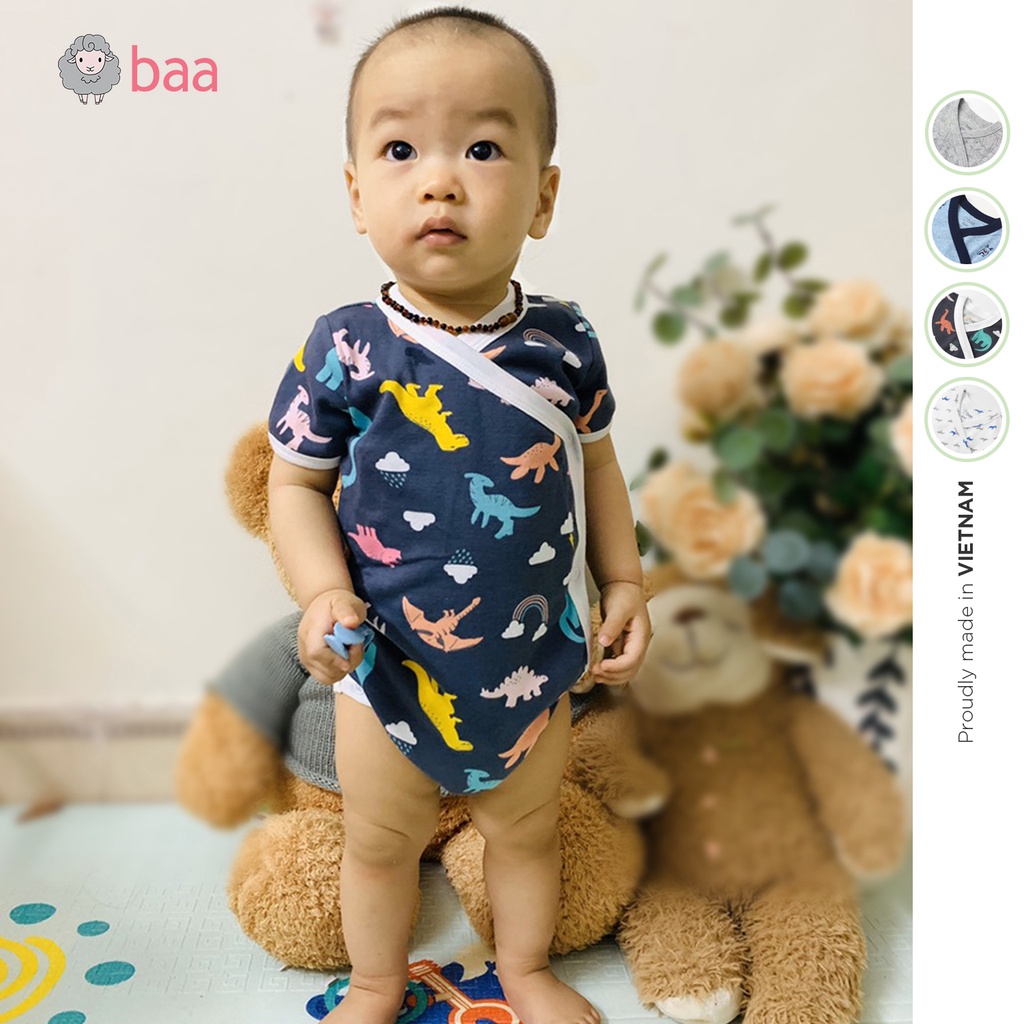 Bộ Bodysuit liền thân cho bé sơ sinh BAA BABY  cài bên ngắn tay cho bé gái bé trai từ 0-12 tháng - CB01N