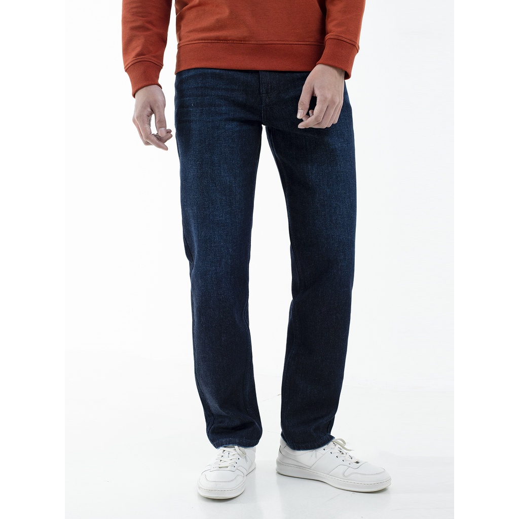 Quần jean nam cao cấp hàng hiệu ARISTINO AJN01601 dáng regular fit suông vừa vải bò denim cotton đàn hồi màu xanh chàm
