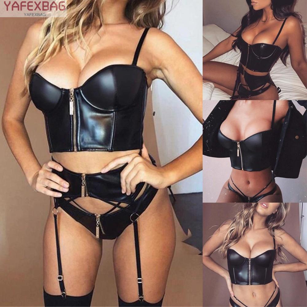Womens Ladies Leather Look Strappy Bust Teddy Bodysuit Lingerie Party Clubwear
