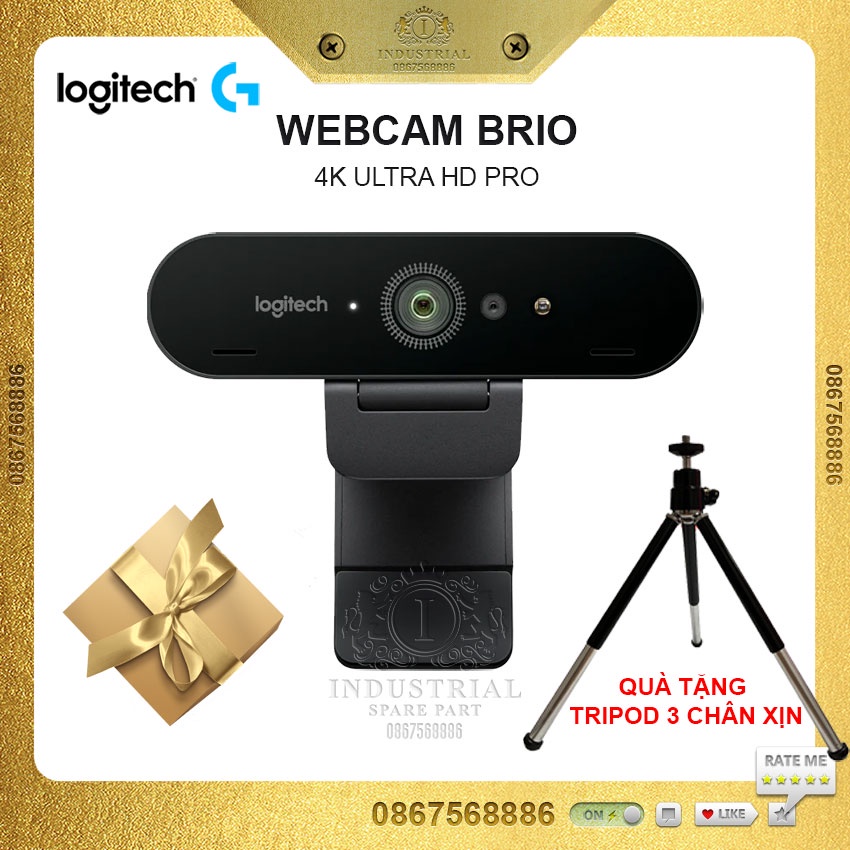 Webcam Logitech Brio 4K Ultra HD Pro chính hãng tặng chân kiểm tra bảo hành theo serial trên website Logitech