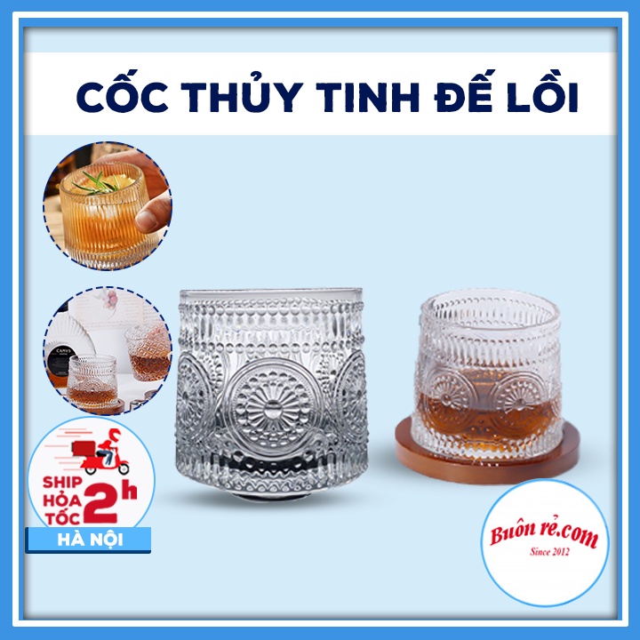 Bộ 6 Cốc thủy tinh đế lồi sang trọng xoay 360 độ cao cấp kèm hộp Buôn Rẻ 01539