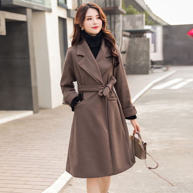 Áo khoác nữ dài áo khoác thu đông có dây thắt lưng phong cách Hàn Quốc