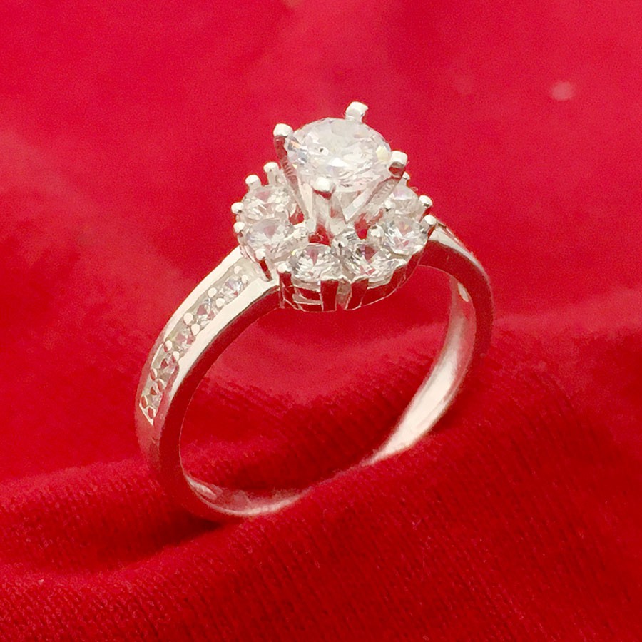 Nhẫn nữ Bạc Quang Thản ổ cao gắn kim cương nhân tạo size 6ly chất liệu bạc thật ...