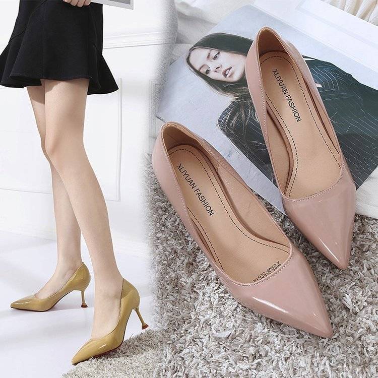 Giày Cao Gót Da Bóng Mũi Nhọn Màu Đen/Xanh Dương/Đỏ Cỡ Lớn Thời Trang Công Sở Cho Nữ